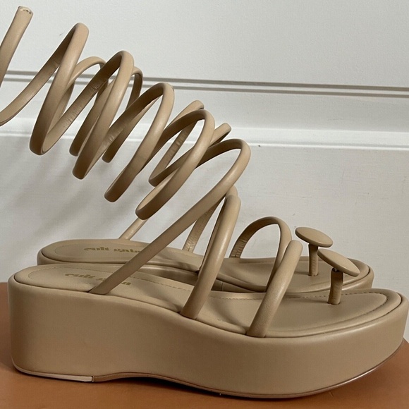 Cult Gaia Alba Sand Leather Coil Wrap Platform Wedge Strappy Sandals Pumps - Picture 7 of 10